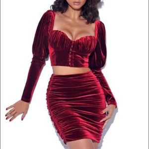 Miss Circle Red Velvet Two Piece Skirt Set- XS